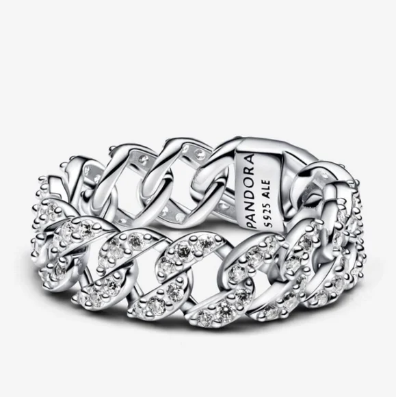 Pandora Pavé Cuban Chain Ring Size 56 US 7.5 - Picture 3 of 9